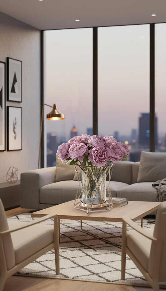 Vase Élégant en Métal Doré & Verre – Design Rectangulaire Classique