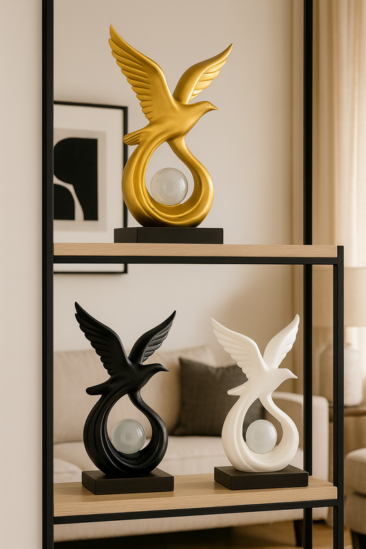 Sculpture Oiseau Élégance – Déco Moderne Porte-Bonheur en Résine