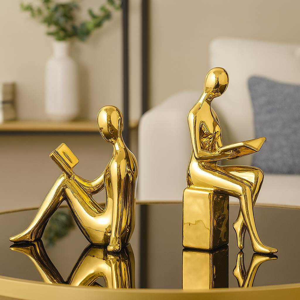 Serre-Livres Fille Moderne en Céramique – Sculpture Décorative (Set 2 pièces)