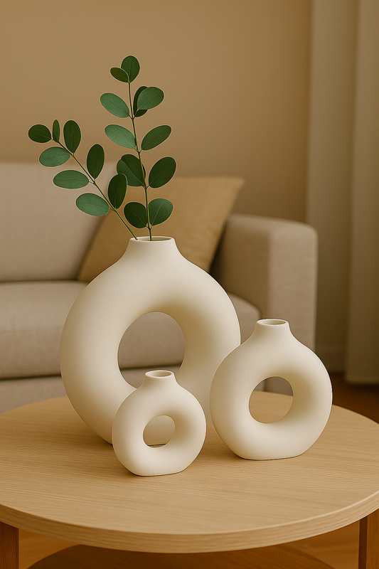 Vase Design Nordique en Céramique – Forme Circulaire Creuse