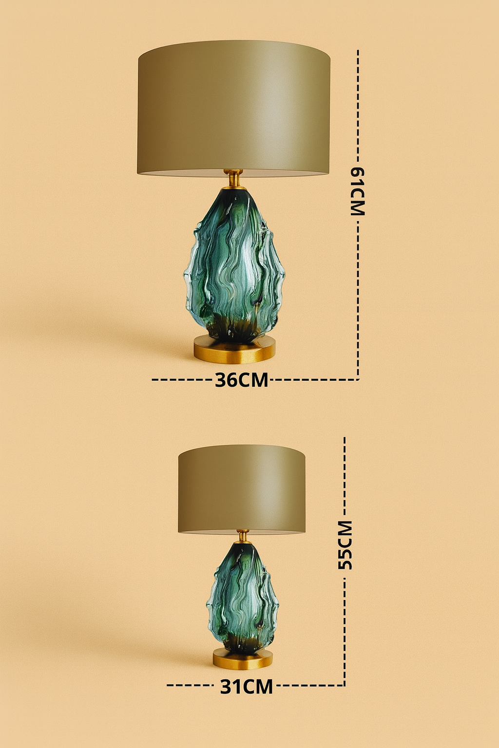 Lampe de table en verre verte