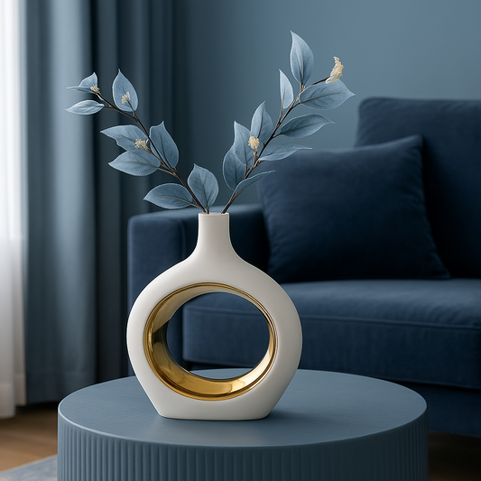 Vase en céramique blanche creuse avec plaquage or