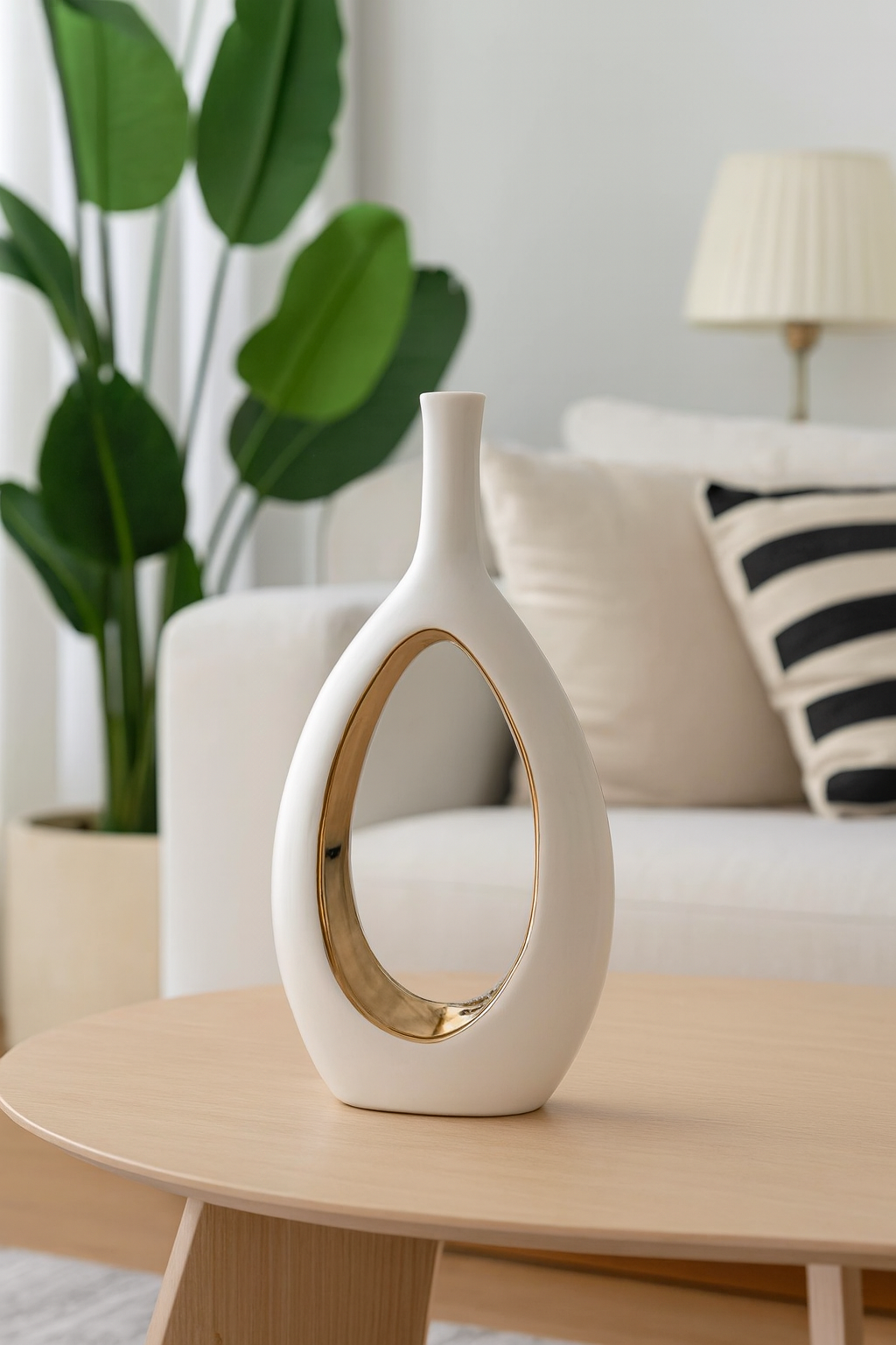 Vase géométrique en céramique blanc et or
