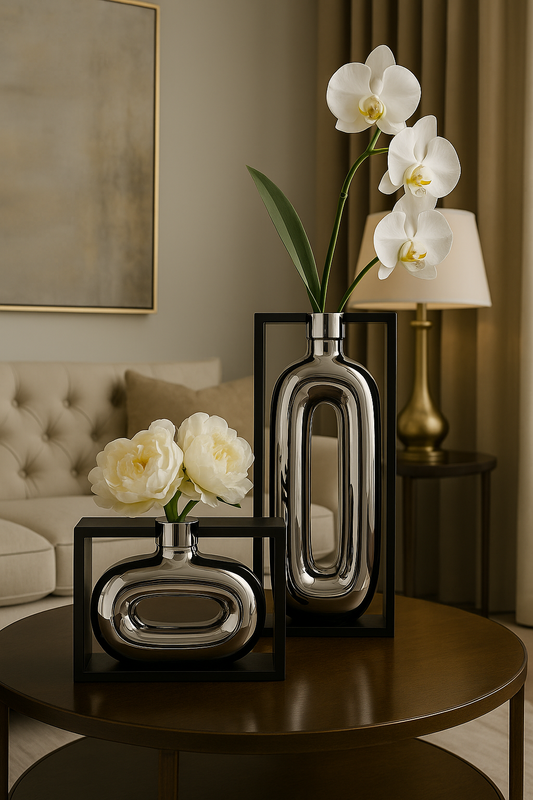 Vase en céramique argenté avec cadre creux