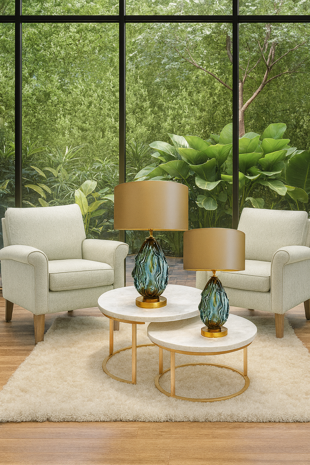 Lampe de table en verre verte