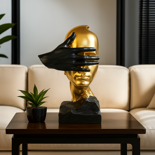 Sculpture Murale Abstraite Noir & Or – Décoration Moderne Intérieure