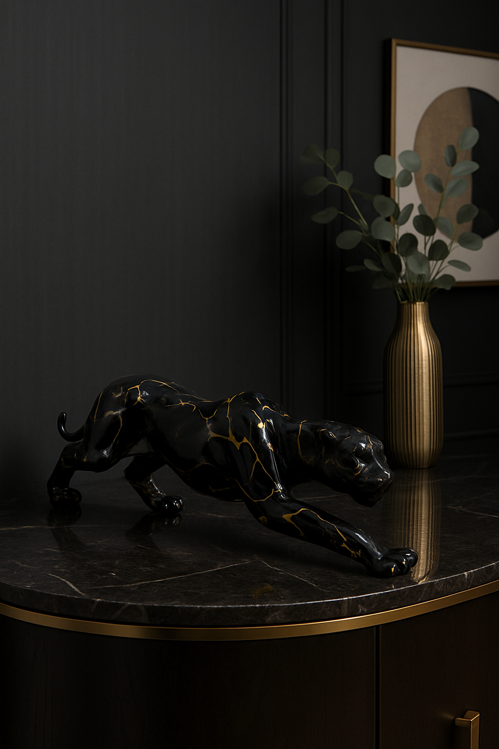 Statue Léopard Noir en Résine