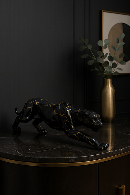 Statue Léopard Noir en Résine