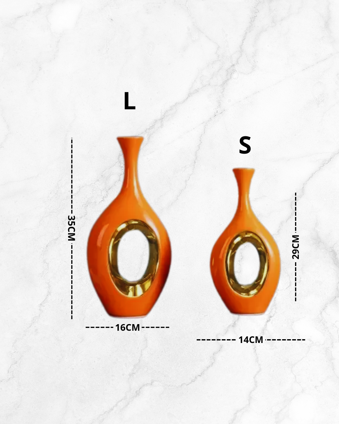 Vase en céramique de luxe orange bordé d’or