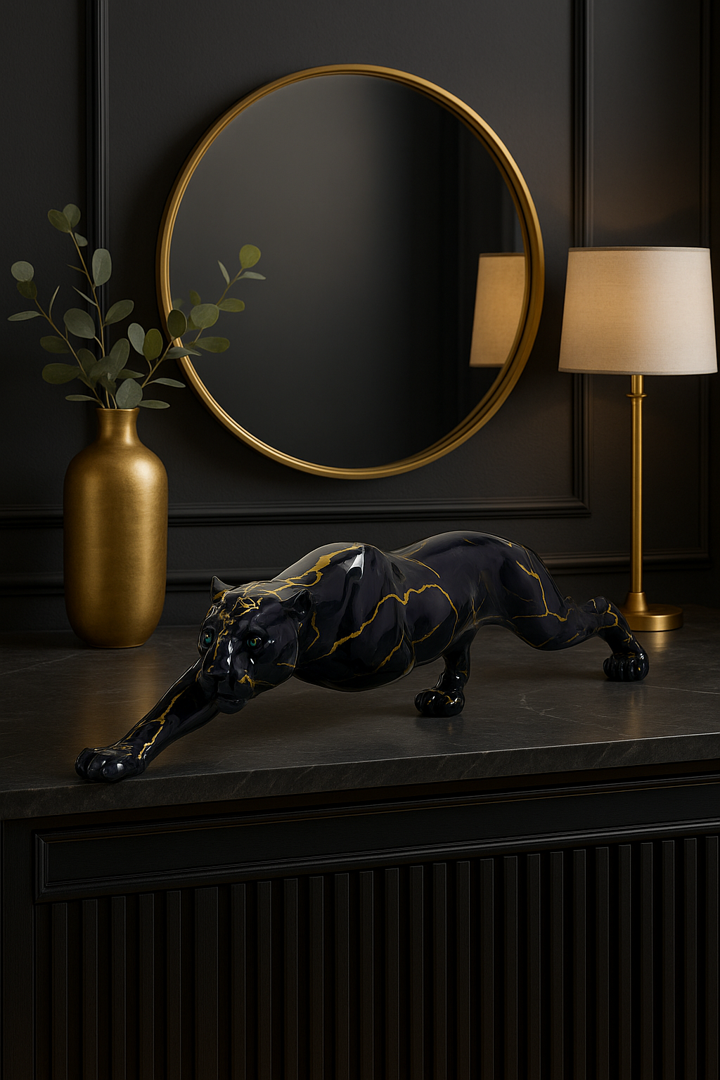 Statue Léopard Noir en Résine