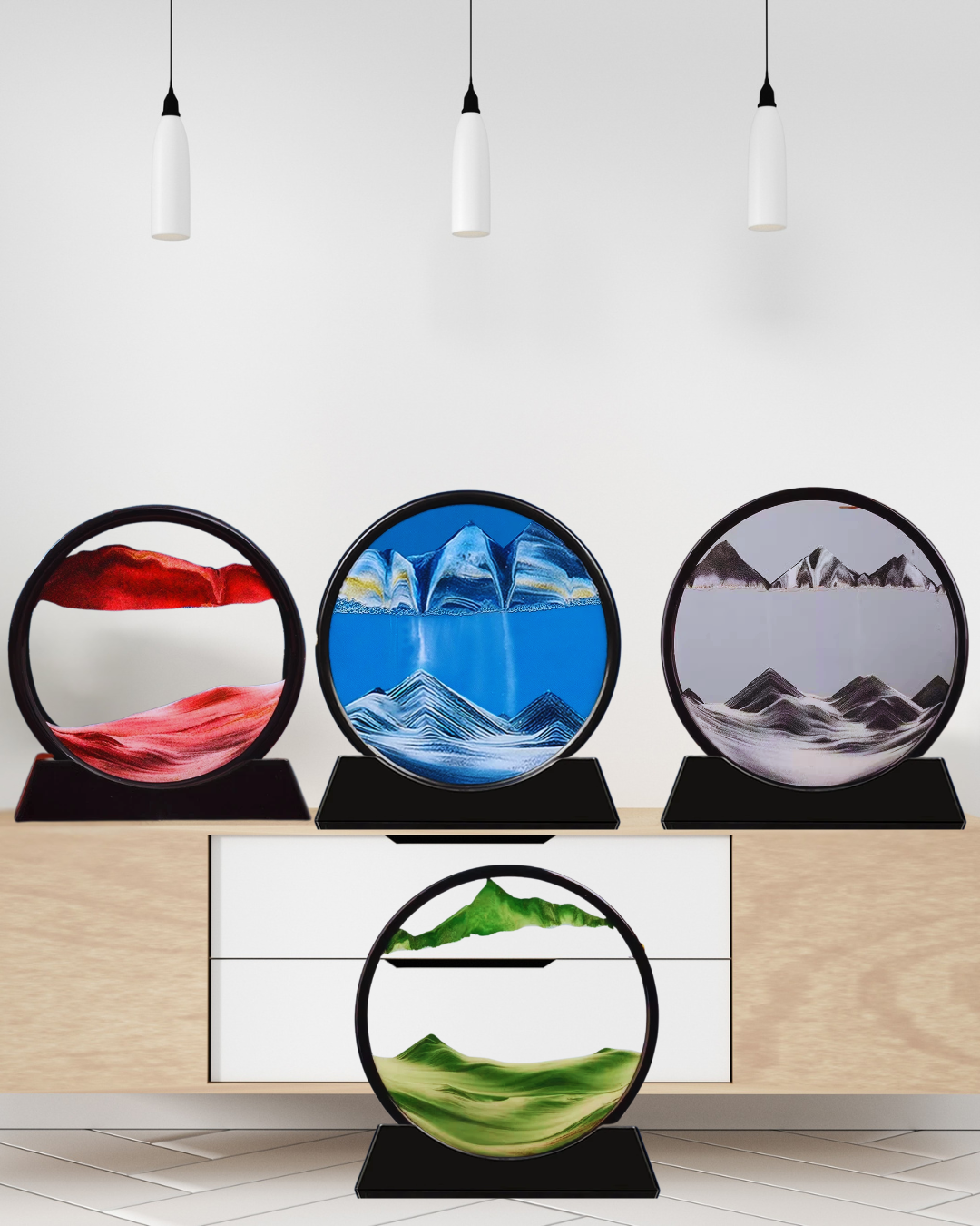 Sablier 3D en Verre – Paysage Marin en Sable Mouvant