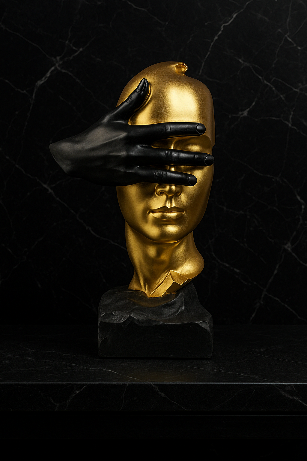 Sculpture Murale Abstraite Noir & Or – Décoration Moderne Intérieure