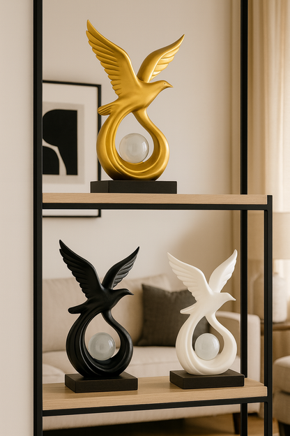 Sculpture Oiseau Élégance – Déco Moderne Porte-Bonheur en Résine