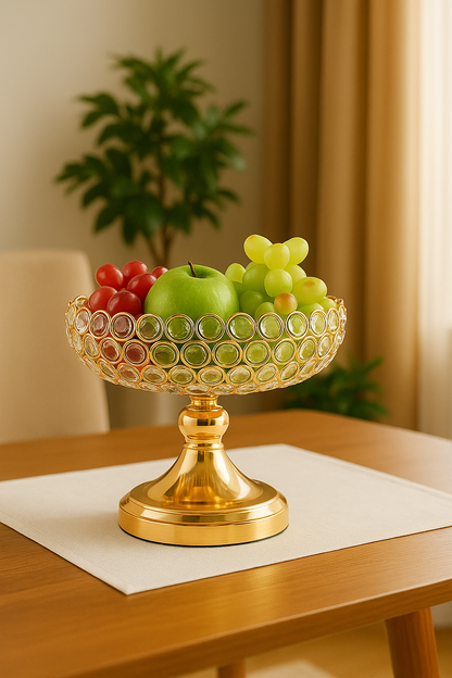 Grande Coupe à Fruits en Fer Doré et Cristaux