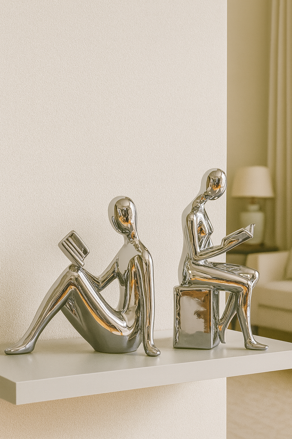 Serre-Livres Fille Moderne en Céramique – Sculpture Décorative (Set 2 pièces)