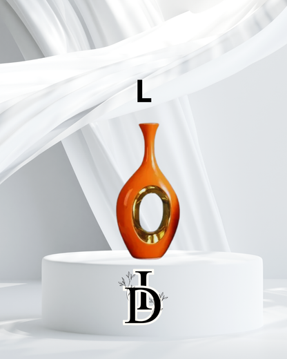 Vase en céramique de luxe orange bordé d’or