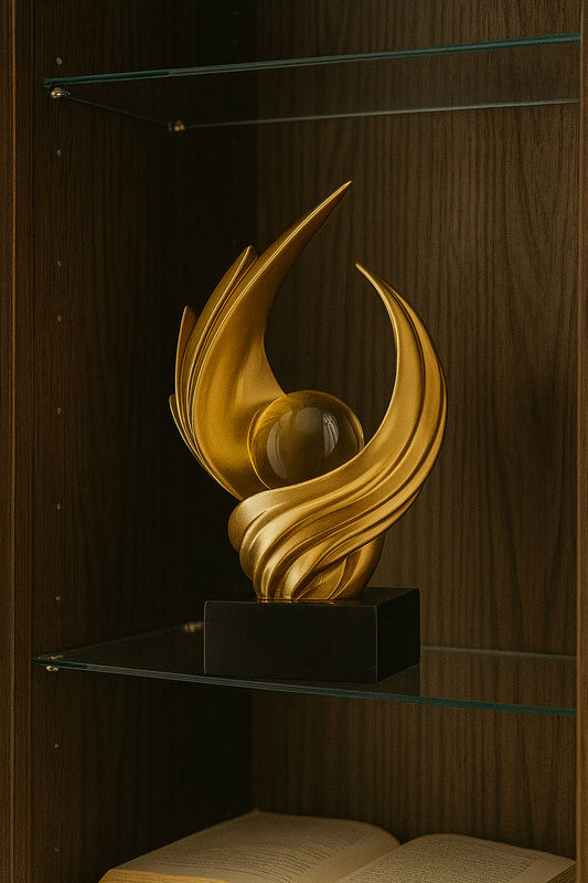 Sculpture Abstraite Dorée – Décoration Moderne en Résine