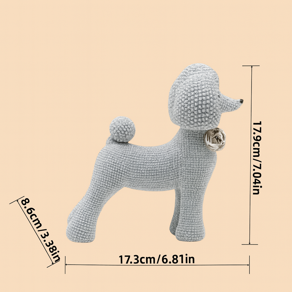 Statue Chien Teddy en Résine avec Nœud de Perles