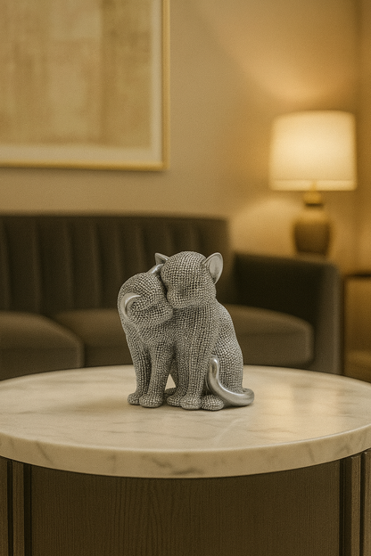 Paire de Chats Perlés Décoratifs en Résine