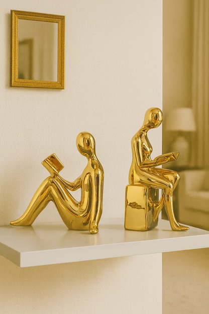 Serre-Livres Fille Moderne en Céramique – Sculpture Décorative (Set 2 pièces)