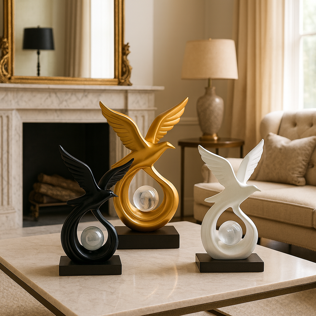 Sculpture Oiseau Élégance – Déco Moderne Porte-Bonheur en Résine