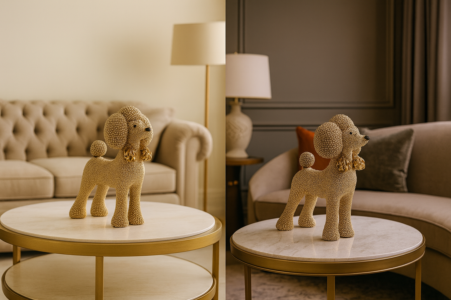 Statue Chien Teddy en Résine avec Nœud de Perles