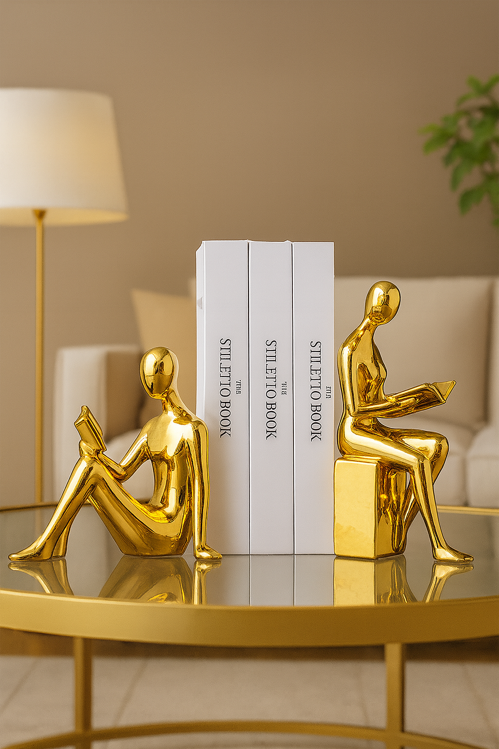 Serre-Livres Fille Moderne en Céramique – Sculpture Décorative (Set 2 pièces)