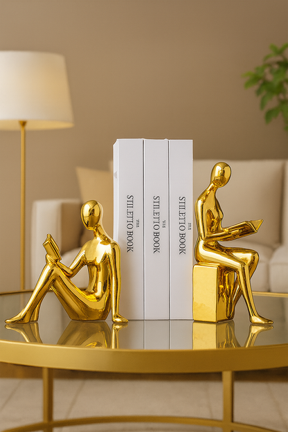 Serre-Livres Fille Moderne en Céramique – Sculpture Décorative (Set 2 pièces)