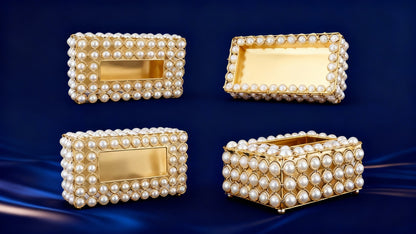 Boîte à Mouchoirs Tressée Dorée avec Perles – Design Élégant pour Maison & Voiture