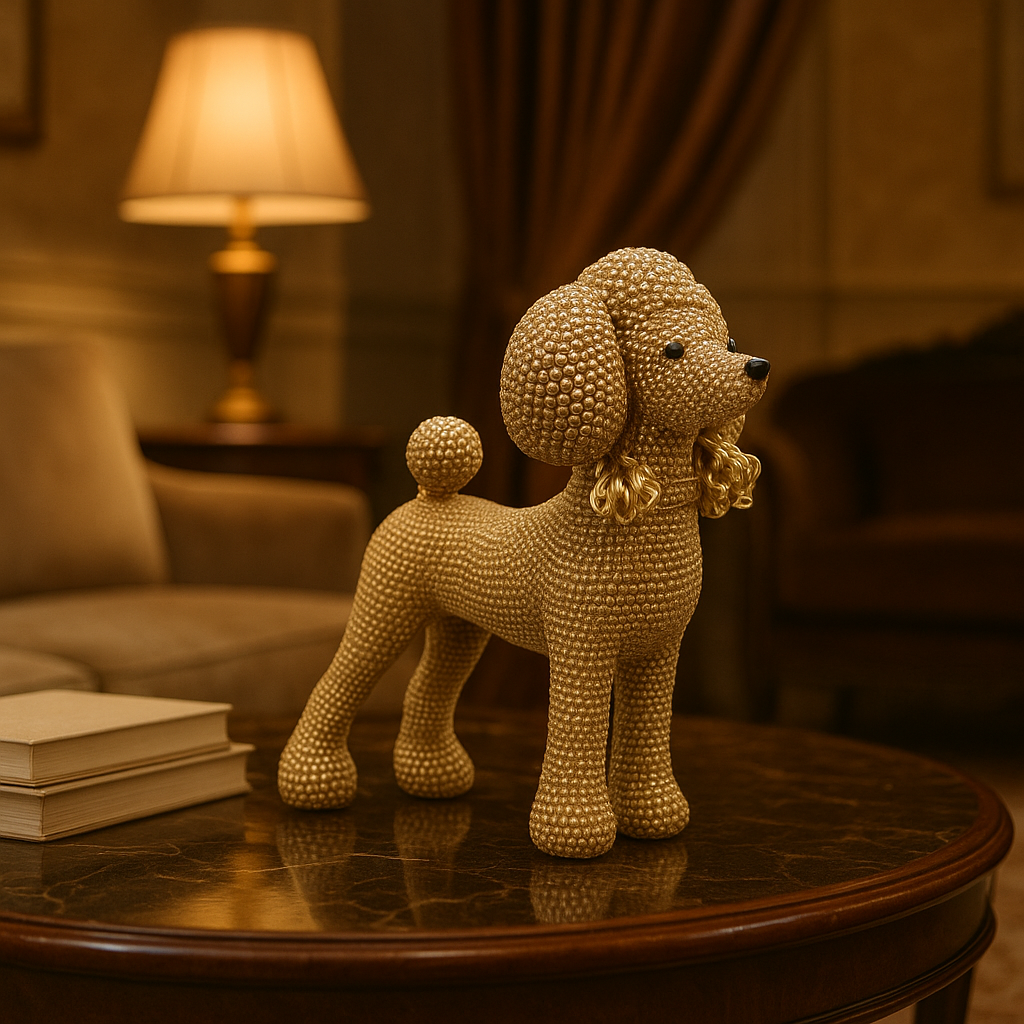 Statue Chien Teddy en Résine avec Nœud de Perles