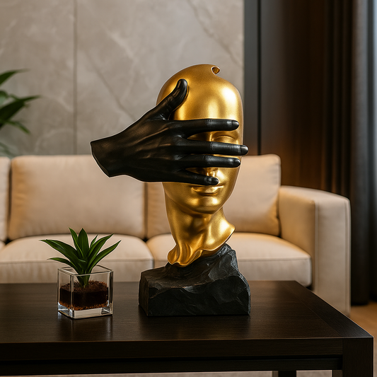 Sculpture Murale Abstraite Noir & Or – Décoration Moderne Intérieure