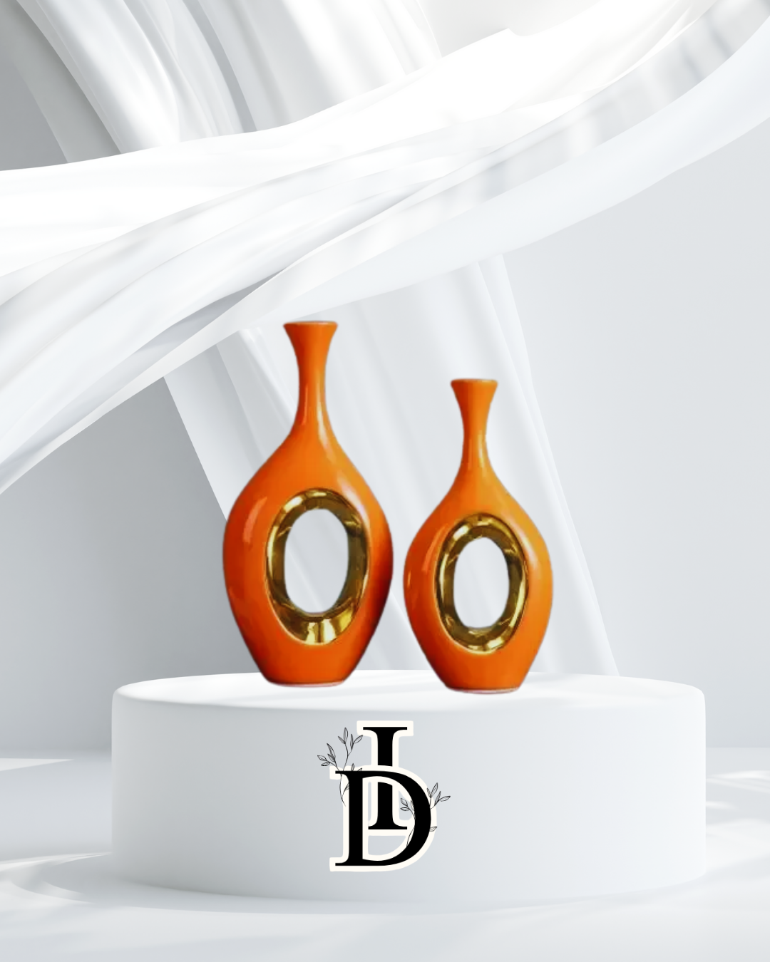 Vase en céramique de luxe orange bordé d’or