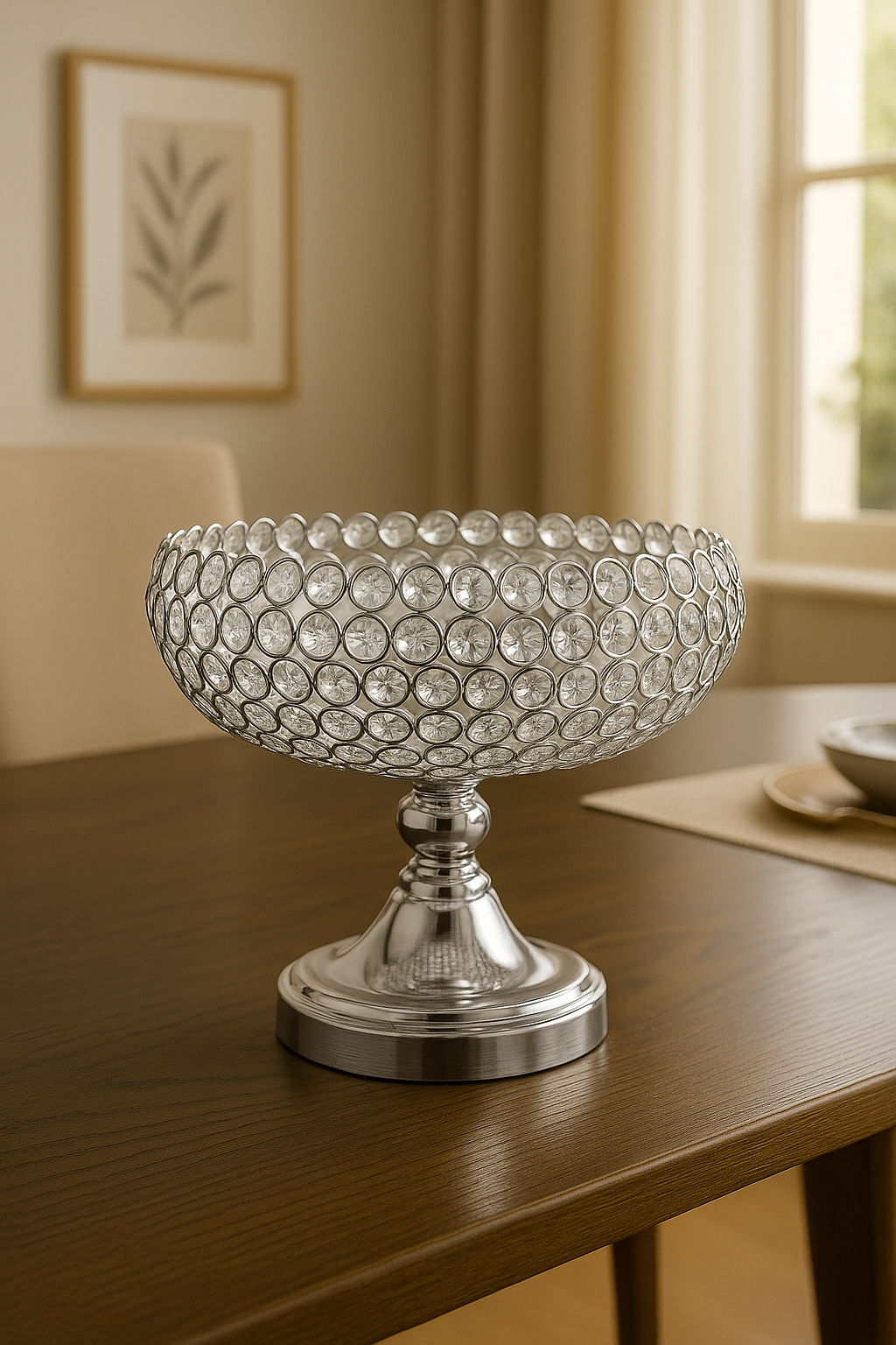 Grande Coupe à Fruits en Fer Doré et Cristaux