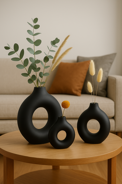 Vase Design Nordique en Céramique – Forme Circulaire Creuse