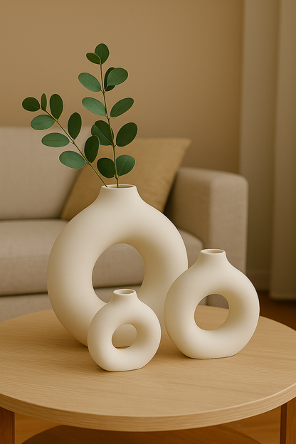 Vase Design Nordique en Céramique – Forme Circulaire Creuse
