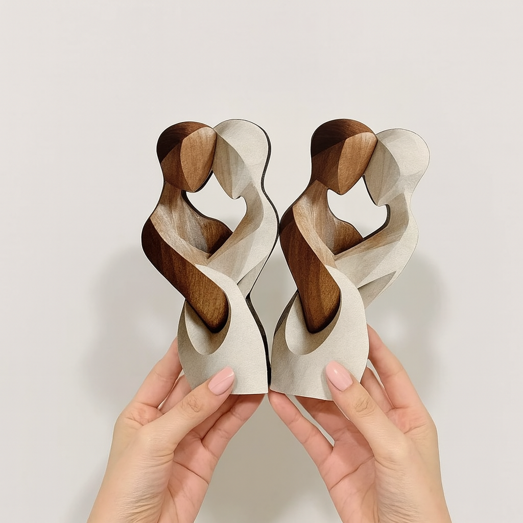 Statue Élégante Couple en Bois Artificiel