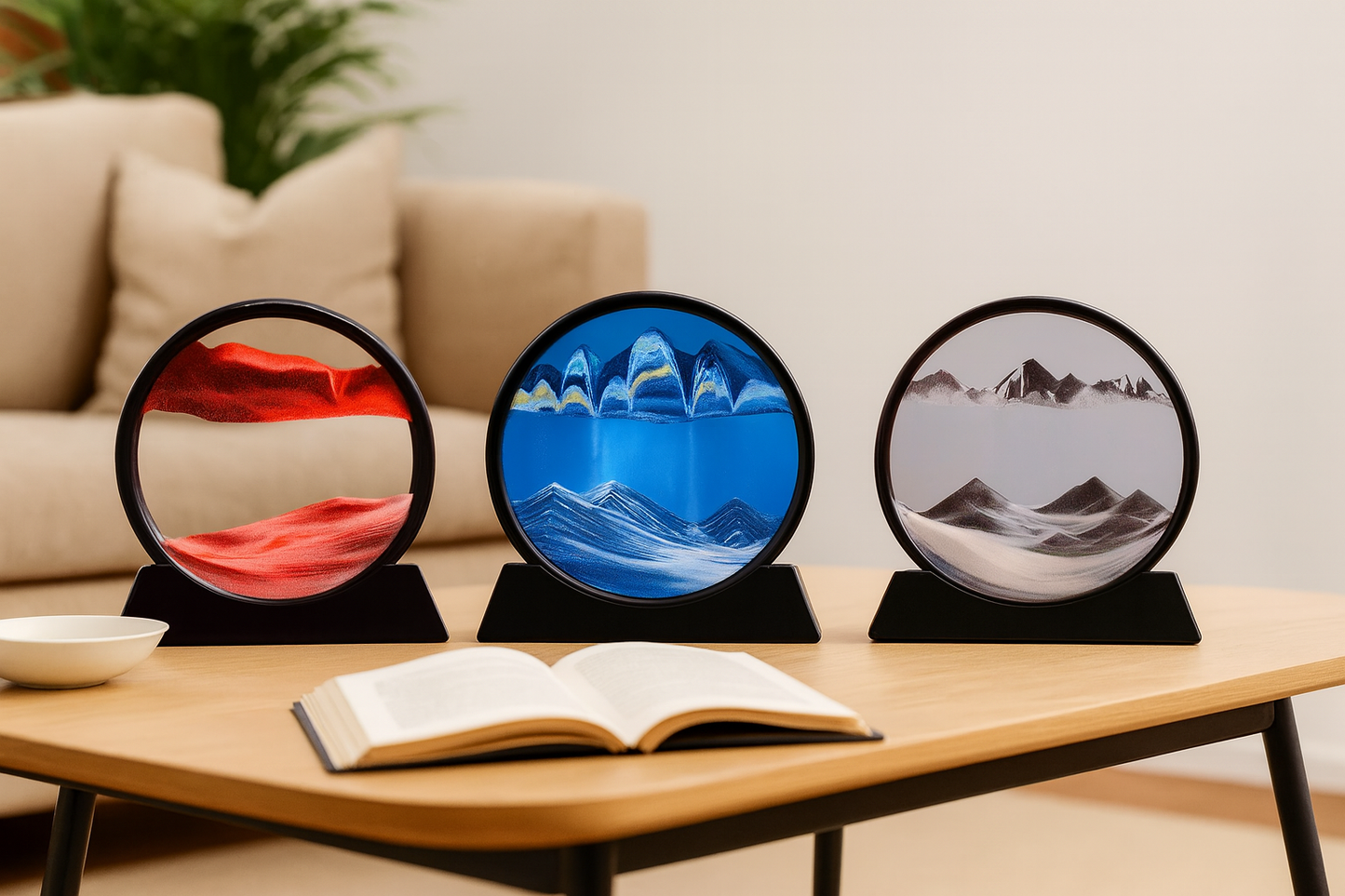 Sablier 3D en Verre – Paysage Marin en Sable Mouvant
