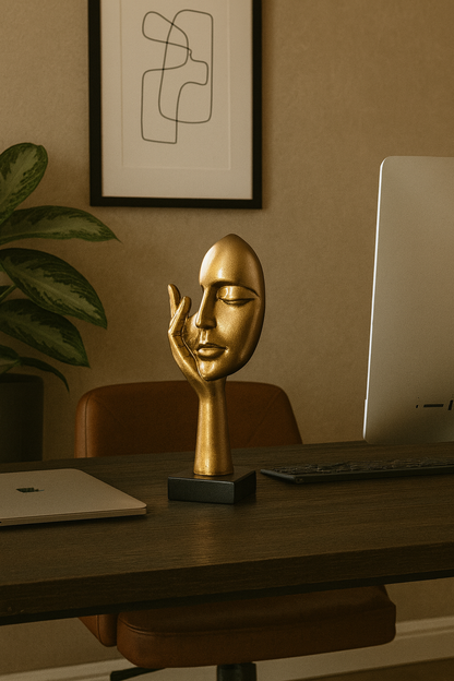 Statue Masque Abstrait Doré