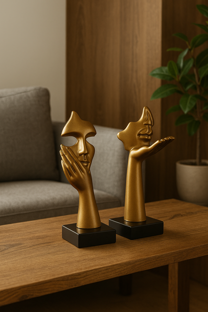 Statue Masque Abstrait Doré