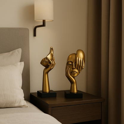 Statue Masque Abstrait Doré