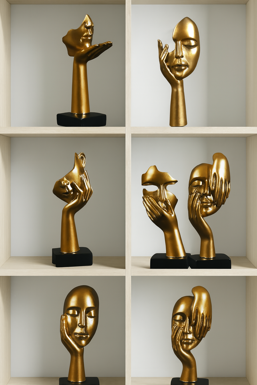 Statue Masque Abstrait Doré