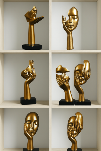 Statue Masque Abstrait Doré