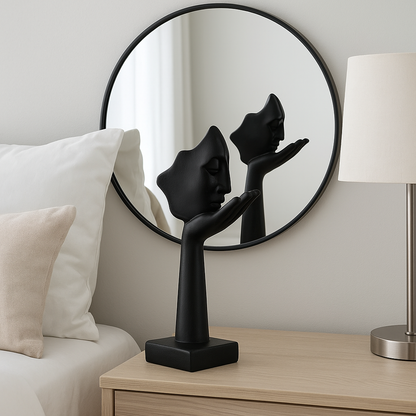 Statue Masque Abstrait en Résine Noire