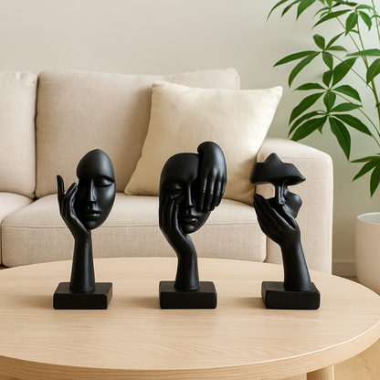 Statue Masque Abstrait en Résine Noire