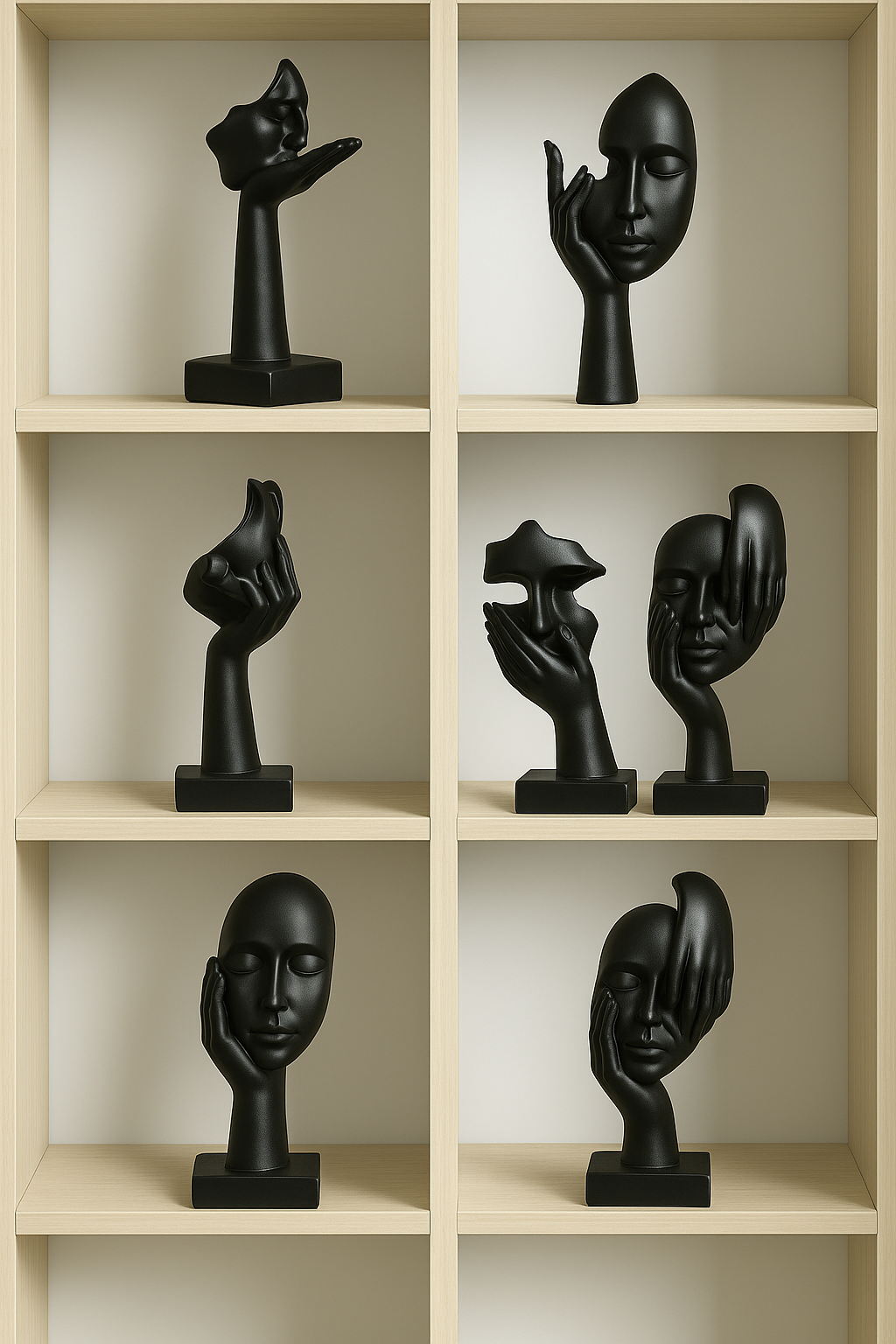 Statue Masque Abstrait en Résine Noire