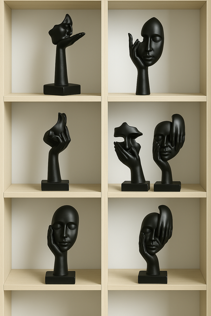 Statue Masque Abstrait en Résine Noire