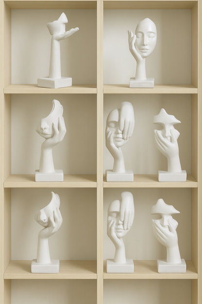 Statue Masque Abstrait en Résine en Blanc