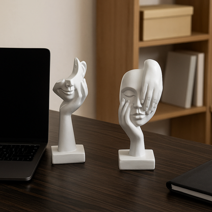 Statue Masque Abstrait en Résine en Blanc