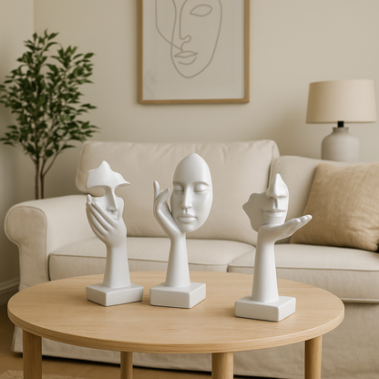 Statue Masque Abstrait en Résine en Blanc