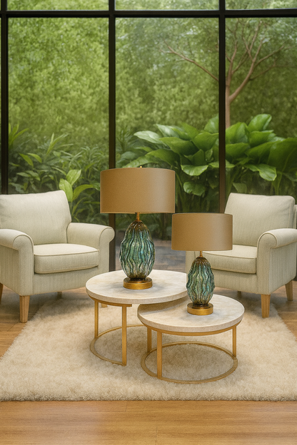 Lampe de table en verre verte